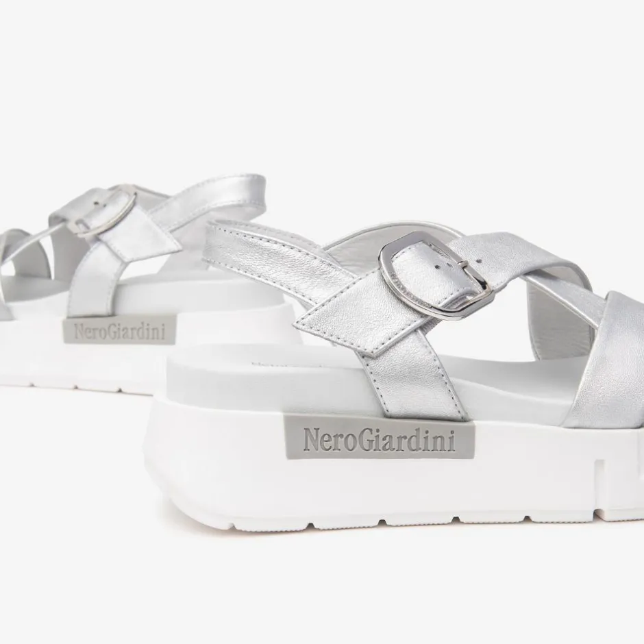 Women NeroGiardini Chunky Sole Strappy Sandal - Silver