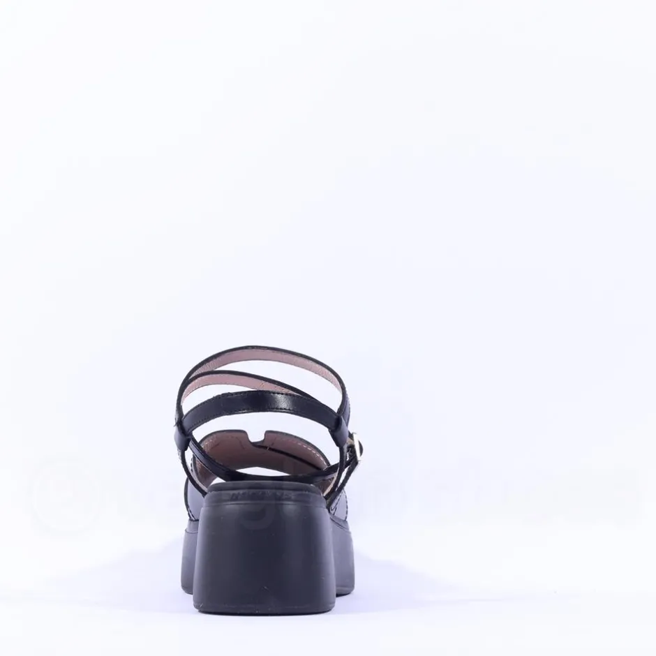 Women Wonders Cira Platform Ankle Strap Sandal - Black Leather