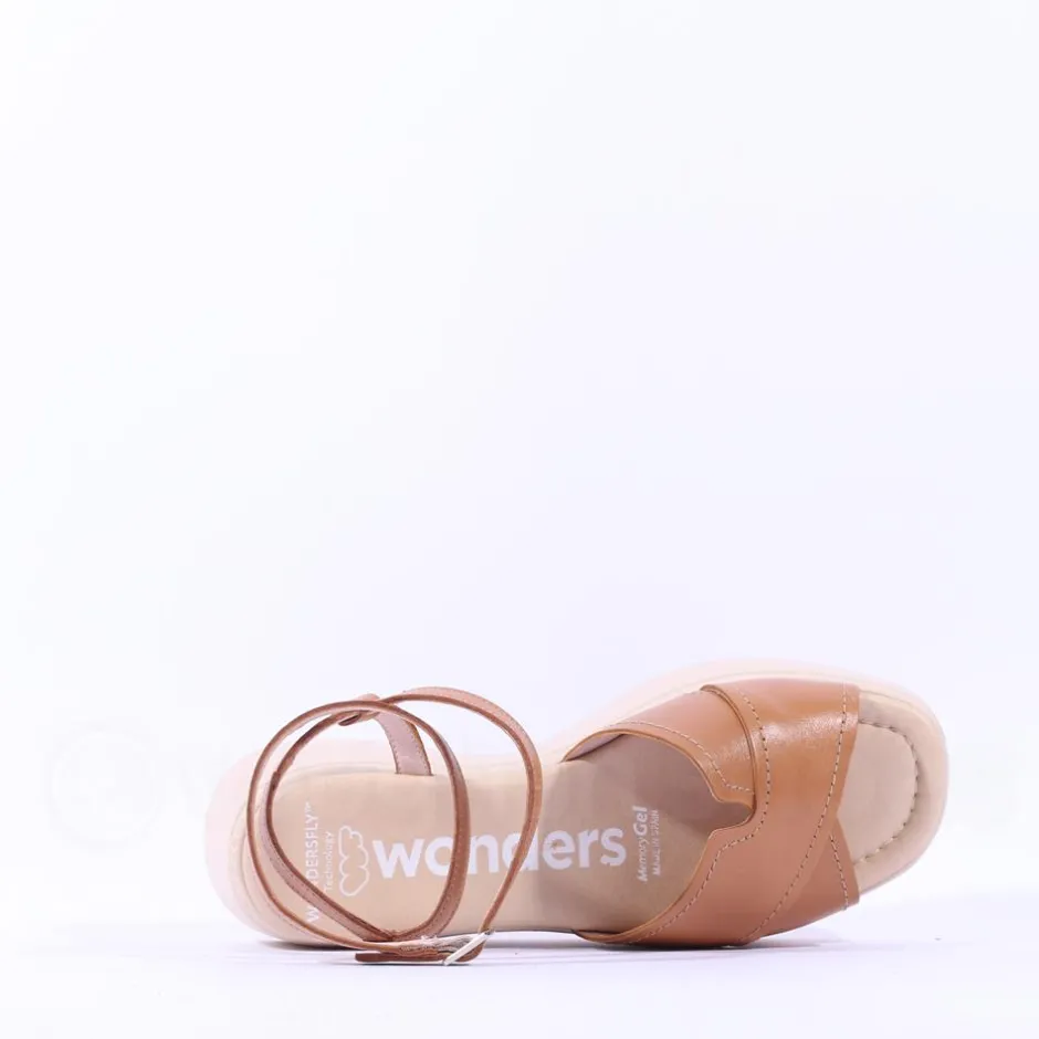 Women Wonders Cira Platform Ankle Strap Sandal - Tan Leather