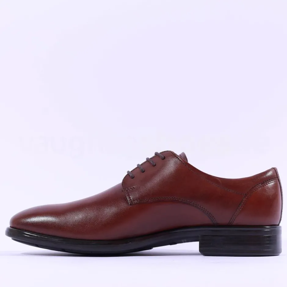 Ecco Men Citytray Laced Plain Toe Shoe - Cognac Leather