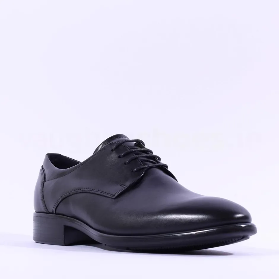 Ecco Men Citytray Laced Plain Toe Shoe - Black Leather