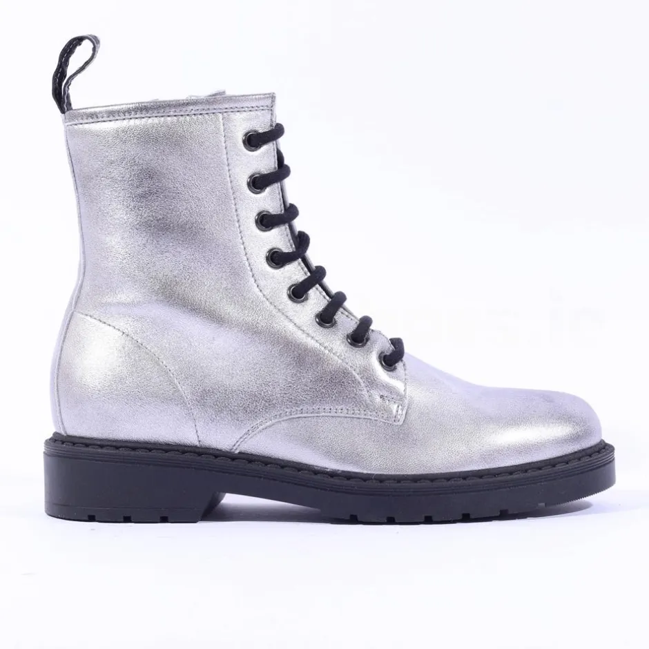 Women NeroGiardini Classic Lace Ankle Boot - Silver Metallic