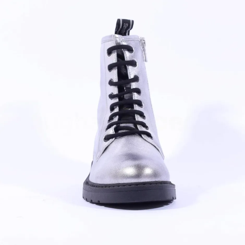 Women NeroGiardini Classic Lace Ankle Boot - Silver Metallic