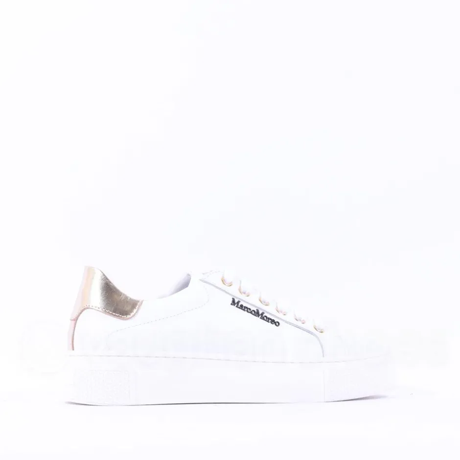 Women Marco Moreo Classic Laced Trainer - White Gold Leather