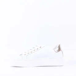 Women Marco Moreo Classic Laced Trainer - White Gold Leather