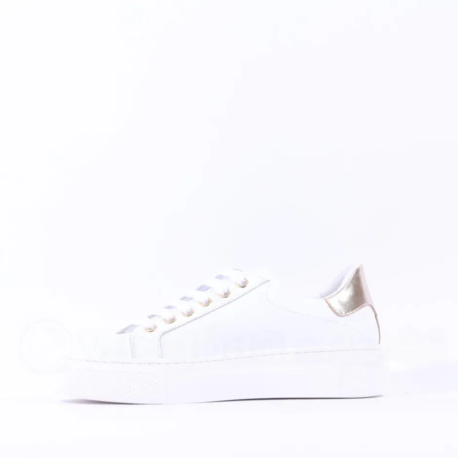 Women Marco Moreo Classic Laced Trainer - White Gold Leather