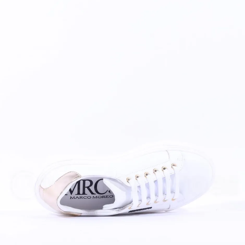 Women Marco Moreo Classic Laced Trainer - White Gold Leather