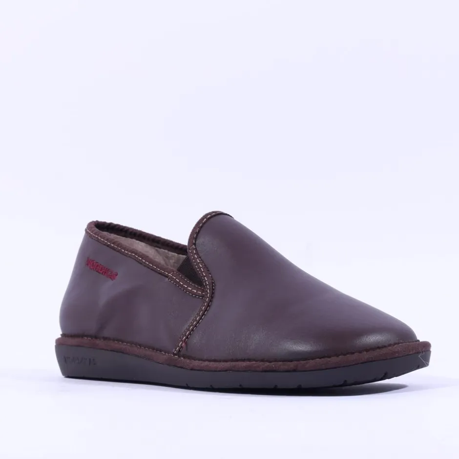 Nordikas Men Closed House Slipper - Brown Leather