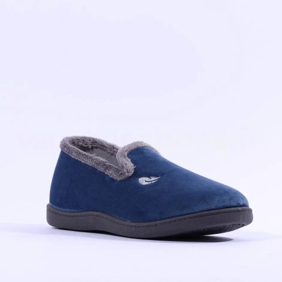 Women Plumaflex Ladies Closed House Slipper - Navy Grey