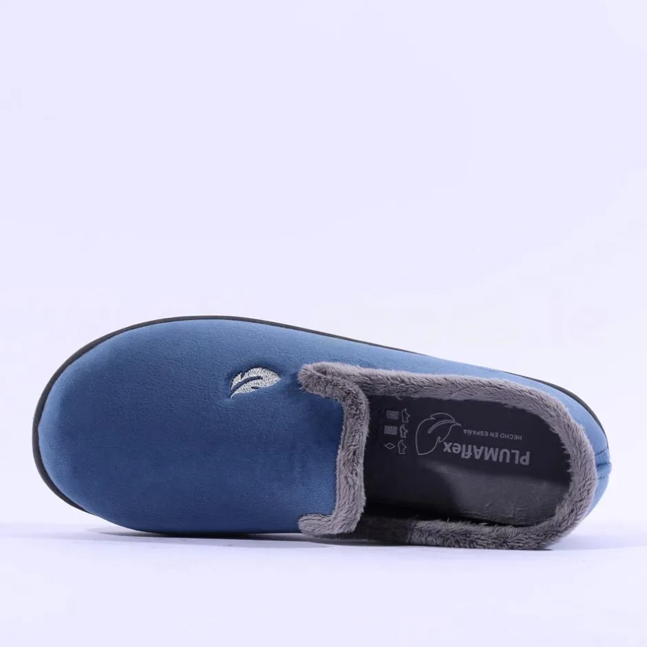 Women Plumaflex Ladies Closed House Slipper - Navy Grey