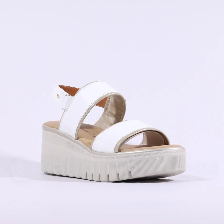 Women Tamaris Cobe Platform Wedge Sandal - White Gold