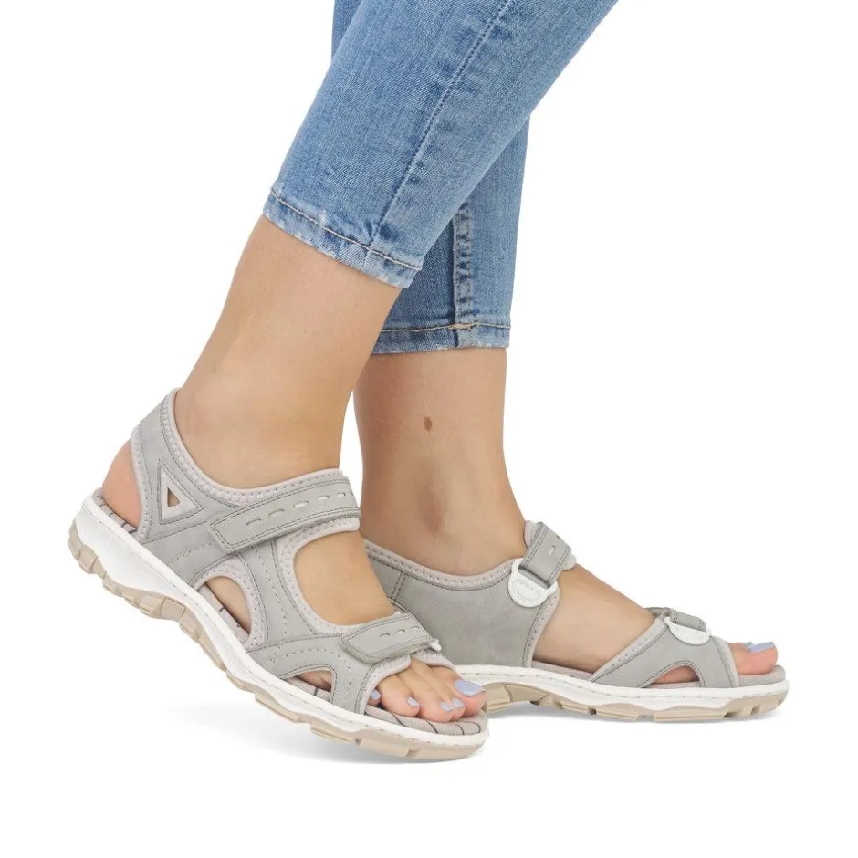 Women Rieker Comfort Sandal Velcro Strap - Grey