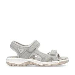 Women Rieker Comfort Sandal Velcro Strap - Grey