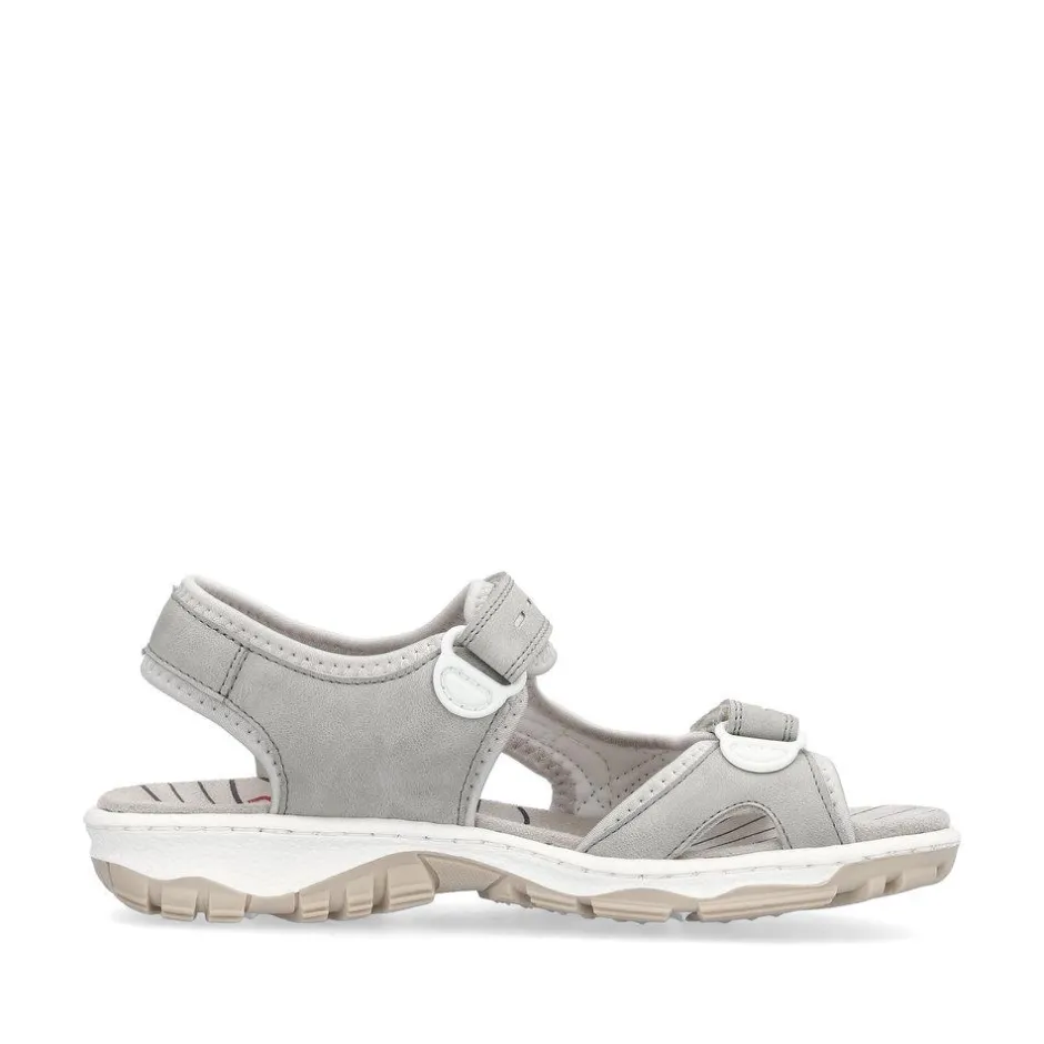 Women Rieker Comfort Sandal Velcro Strap - Grey