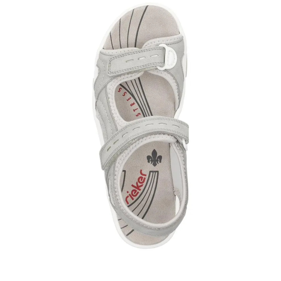 Women Rieker Comfort Sandal Velcro Strap - Grey