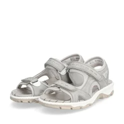 Women Rieker Comfort Sandal Velcro Strap - Grey