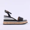 Women Repo Cork Platform Wedge Sandal - Black Combi