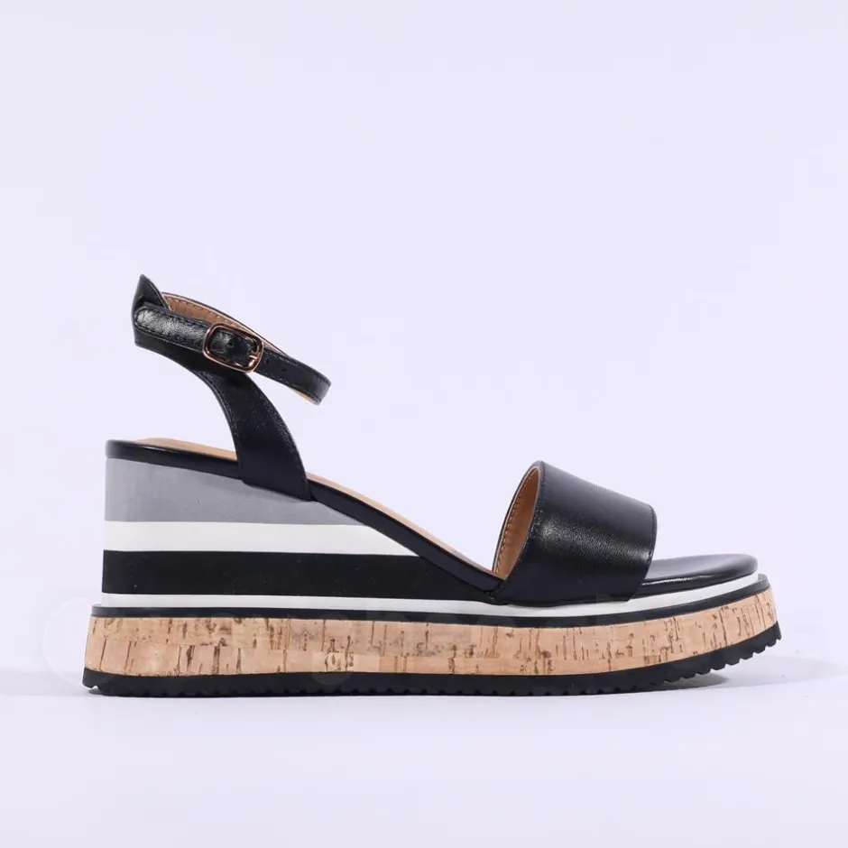 Women Repo Cork Platform Wedge Sandal - Black Combi