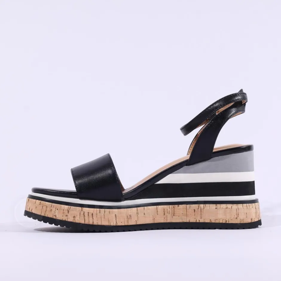 Women Repo Cork Platform Wedge Sandal - Black Combi