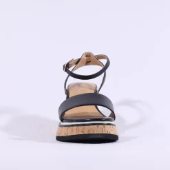 Women Repo Cork Platform Wedge Sandal - Black Combi