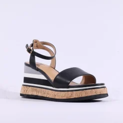 Women Repo Cork Platform Wedge Sandal - Black Combi