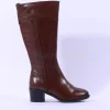 Women Caprice Country Block Heel Long Boot - Cognac Leather