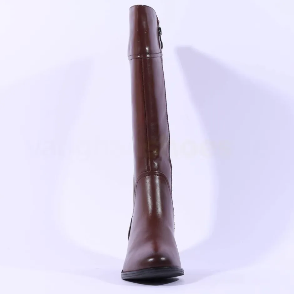 Women Caprice Country Block Heel Long Boot - Cognac Leather