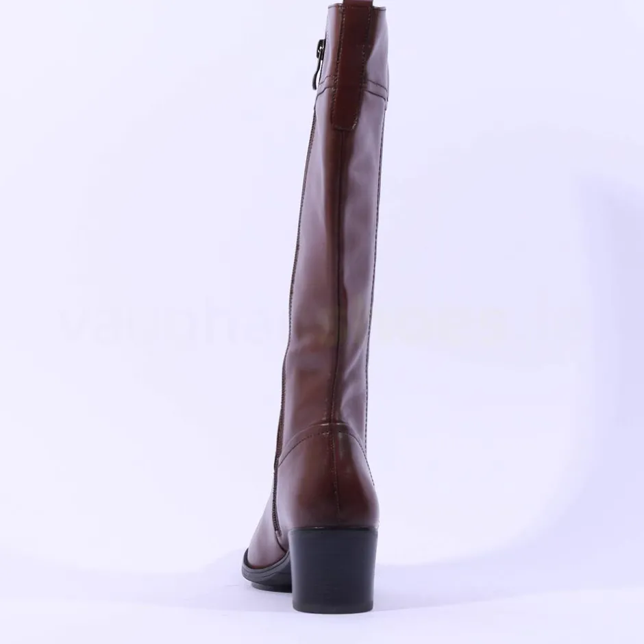 Women Caprice Country Block Heel Long Boot - Cognac Leather