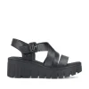 Women Rieker Cross Strap Wedge Platform Sandal - Black