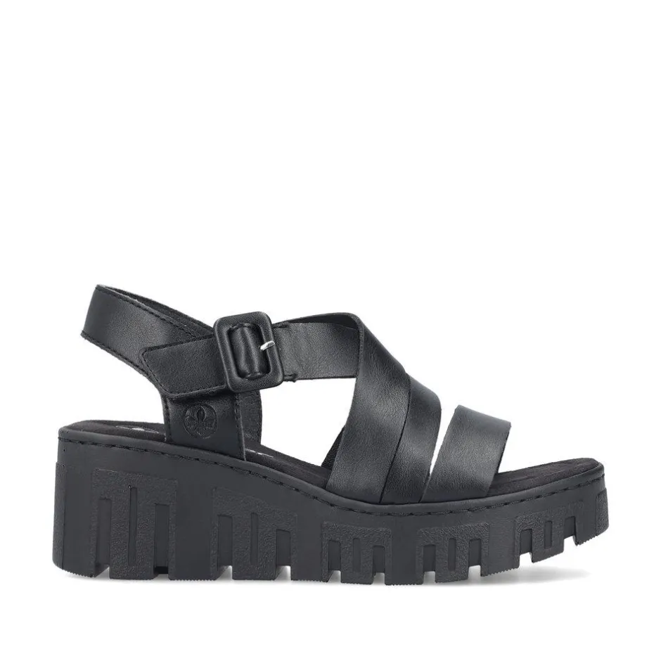 Women Rieker Cross Strap Wedge Platform Sandal - Black