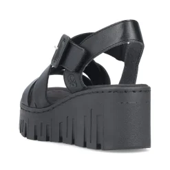 Women Rieker Cross Strap Wedge Platform Sandal - Black