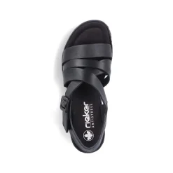 Women Rieker Cross Strap Wedge Platform Sandal - Black