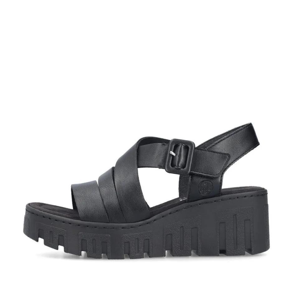 Women Rieker Cross Strap Wedge Platform Sandal - Black