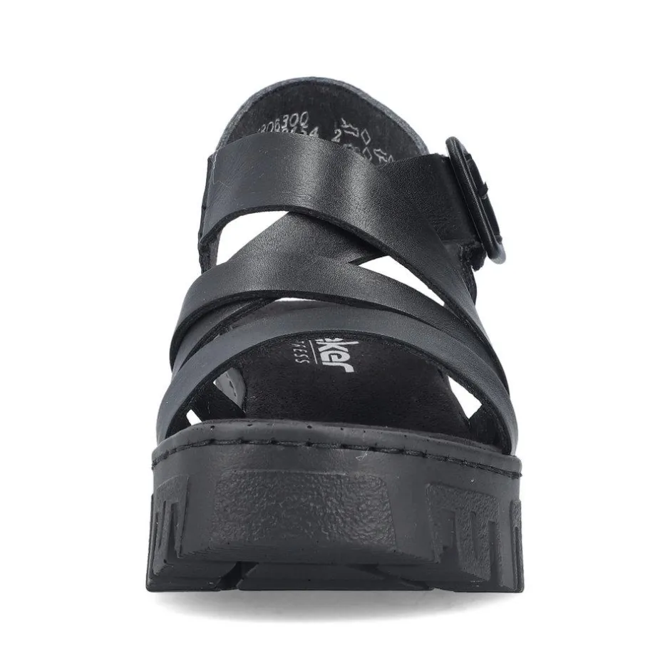 Women Rieker Cross Strap Wedge Platform Sandal - Black