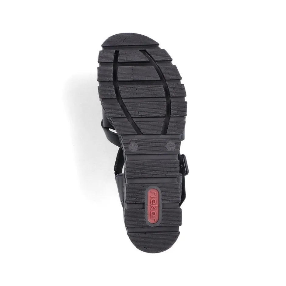 Women Rieker Cross Strap Wedge Platform Sandal - Black