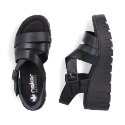 Women Rieker Cross Strap Wedge Platform Sandal - Black