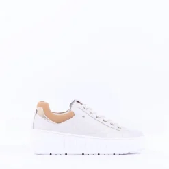 Women NeroGiardini Cuff Platform Trainer - Cream Tan