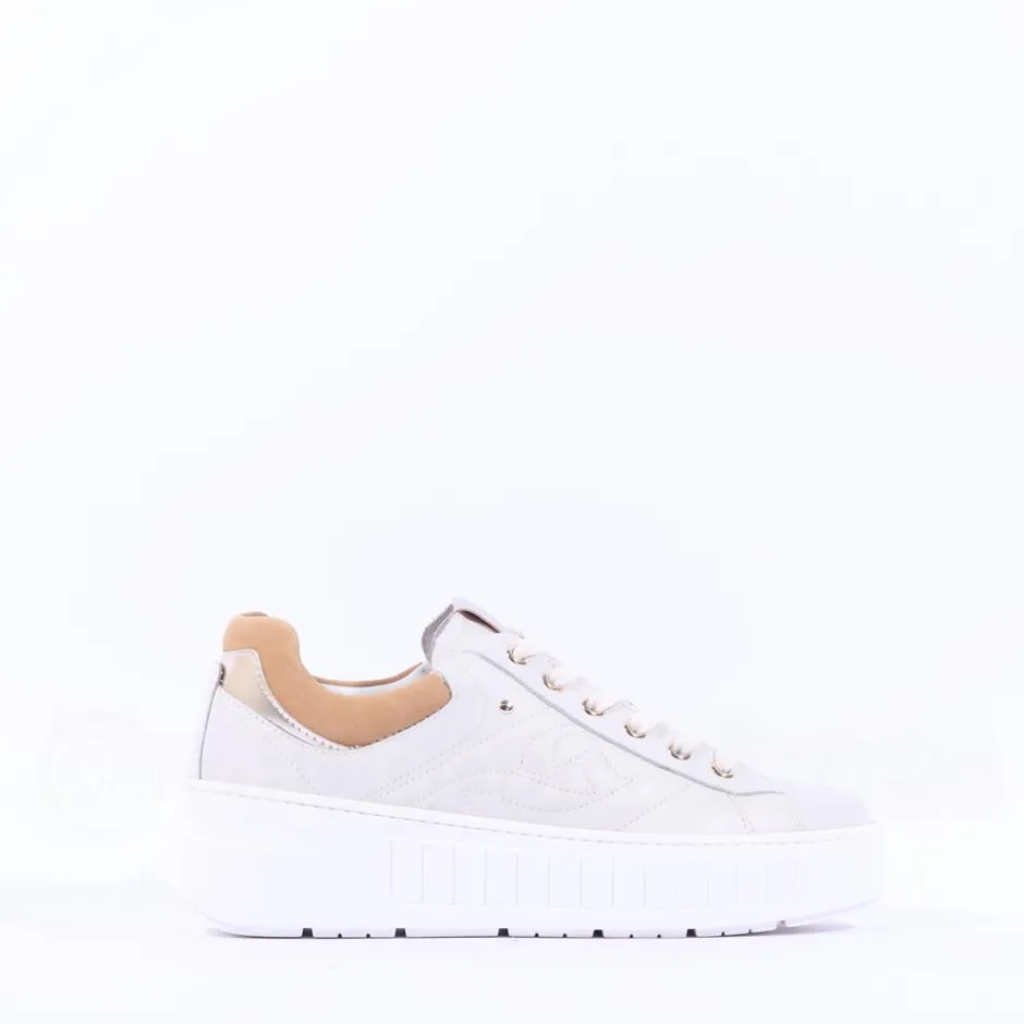 Women NeroGiardini Cuff Platform Trainer - Cream Tan