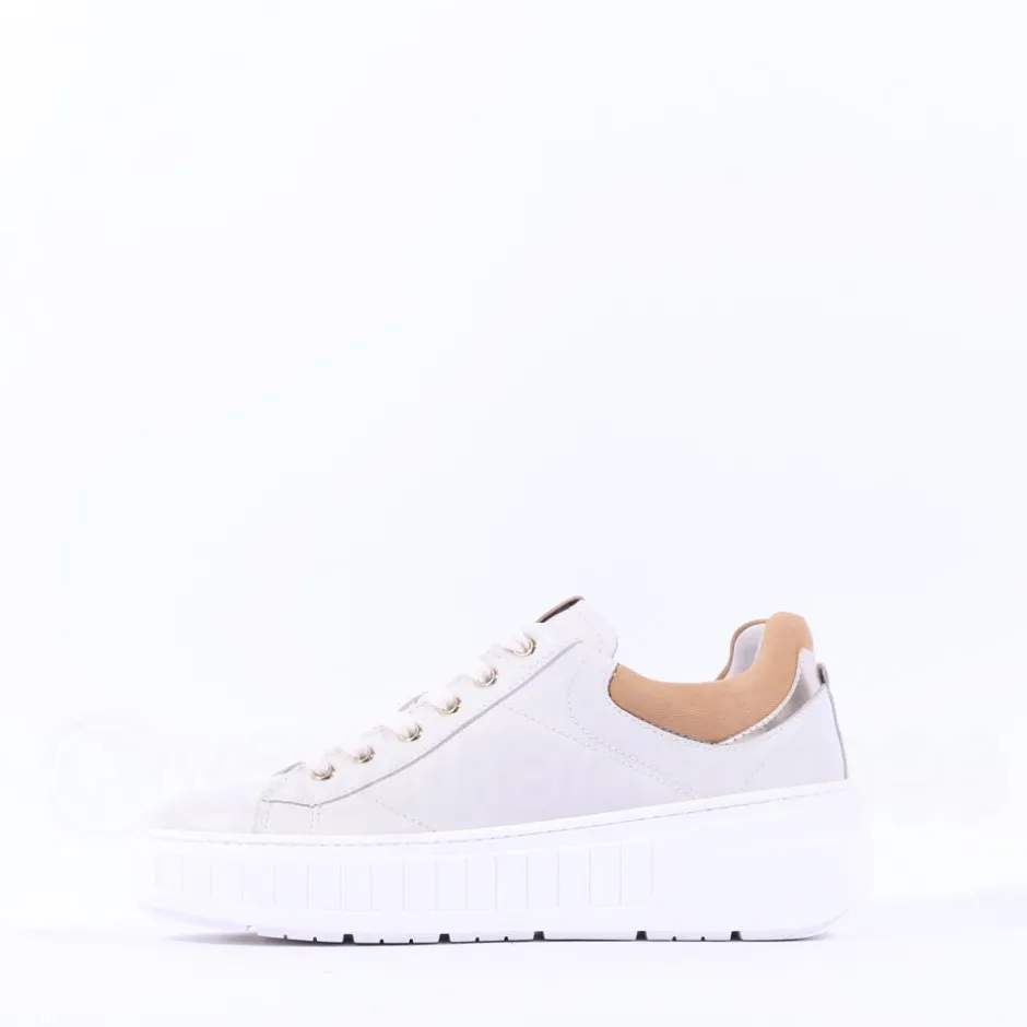 Women NeroGiardini Cuff Platform Trainer - Cream Tan