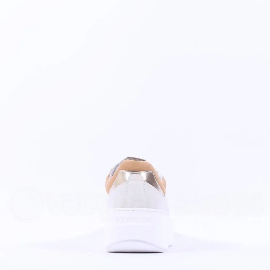 Women NeroGiardini Cuff Platform Trainer - Cream Tan