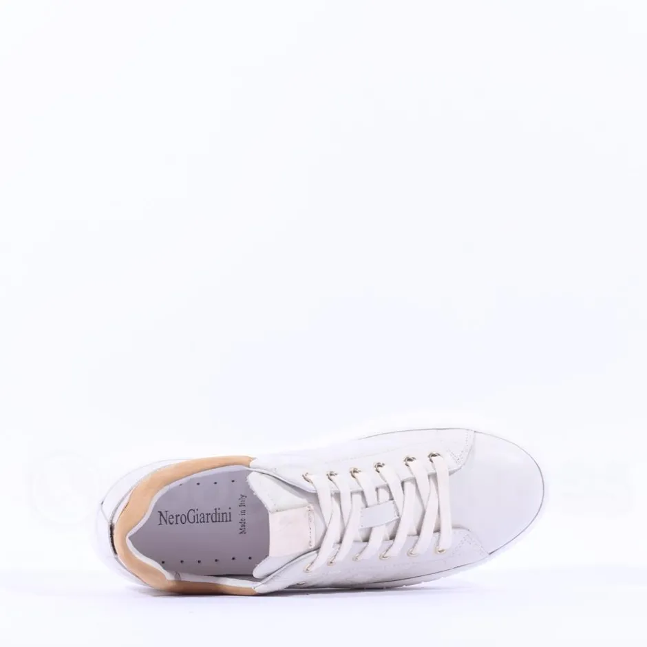 Women NeroGiardini Cuff Platform Trainer - Cream Tan
