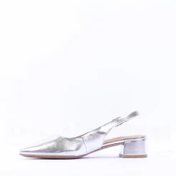 Women Tamaris Cupone Low Block Heel Slingback - Silver Metallic