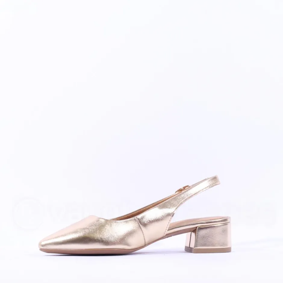 Women Tamaris Cupone Low Block Heel Slingback - Light Gold