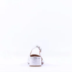 Women Tamaris Cupone Low Block Heel Slingback - Silver Metallic