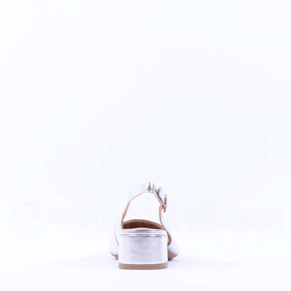 Women Tamaris Cupone Low Block Heel Slingback - Silver Metallic