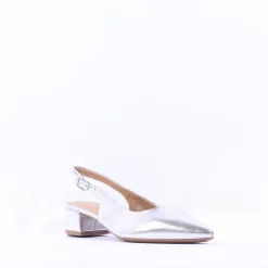 Women Tamaris Cupone Low Block Heel Slingback - Silver Metallic