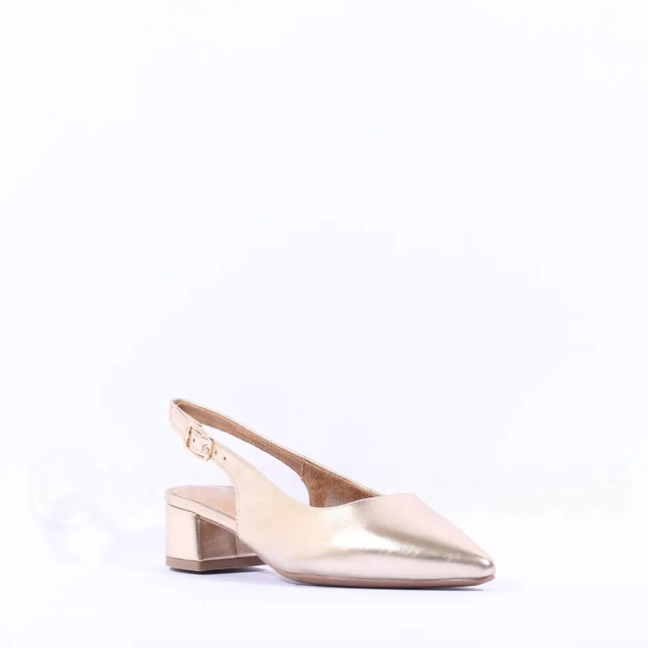 Women Tamaris Cupone Low Block Heel Slingback - Light Gold