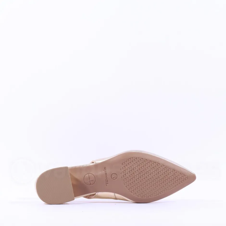 Women Tamaris Cupone Low Block Heel Slingback - Light Gold