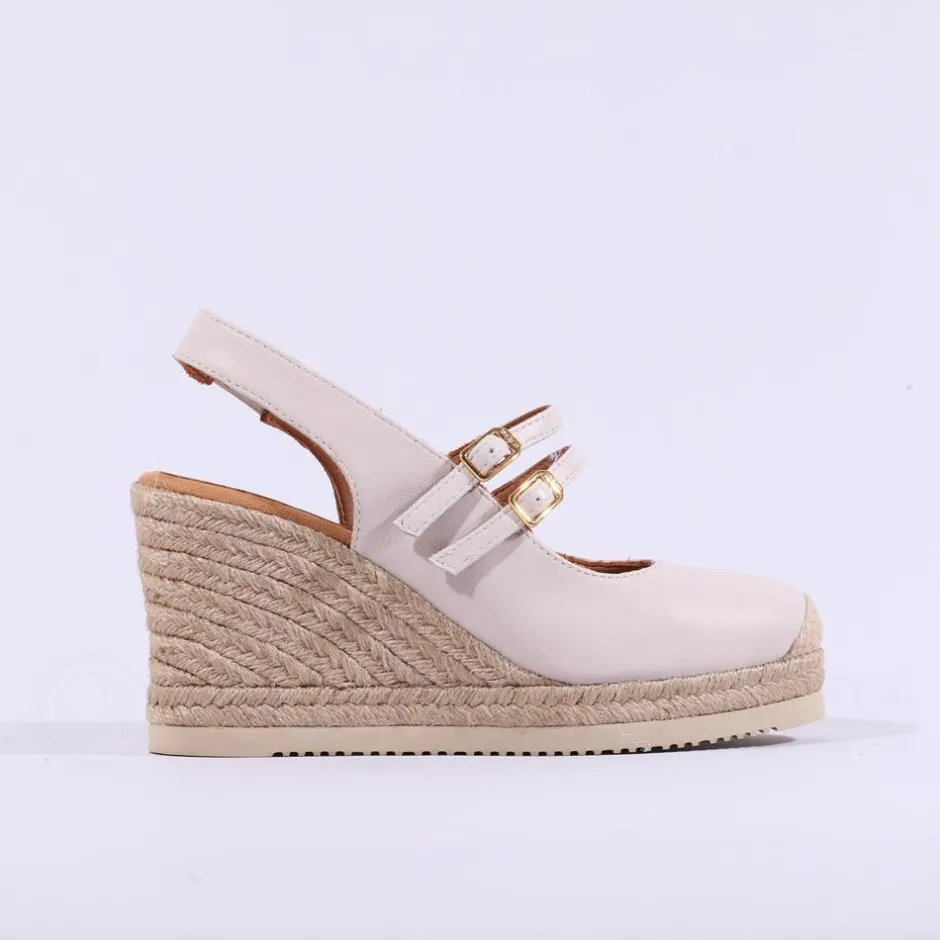 Women Unisa Cyntia Two Strap Espadrille Wedge - Ivory Leather