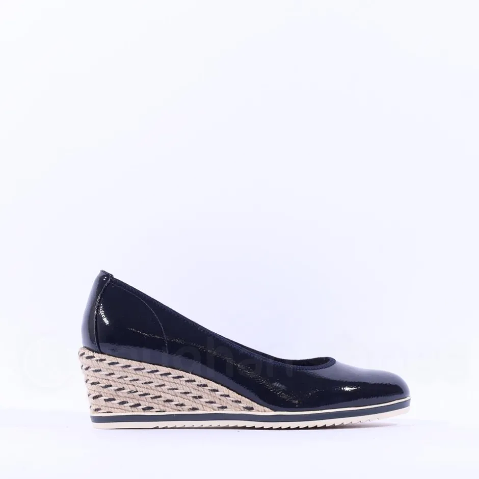 Women Tamaris Dajana Espradrille Wedge - Navy Patent